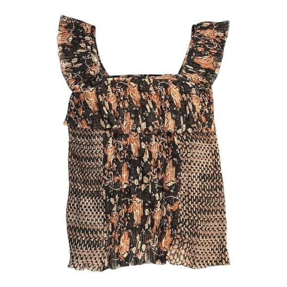 Anthropologie Let Me Be Olympia Plisse Boho Print Sleeveless Blouse- Size 8 - Picture 3 of 8